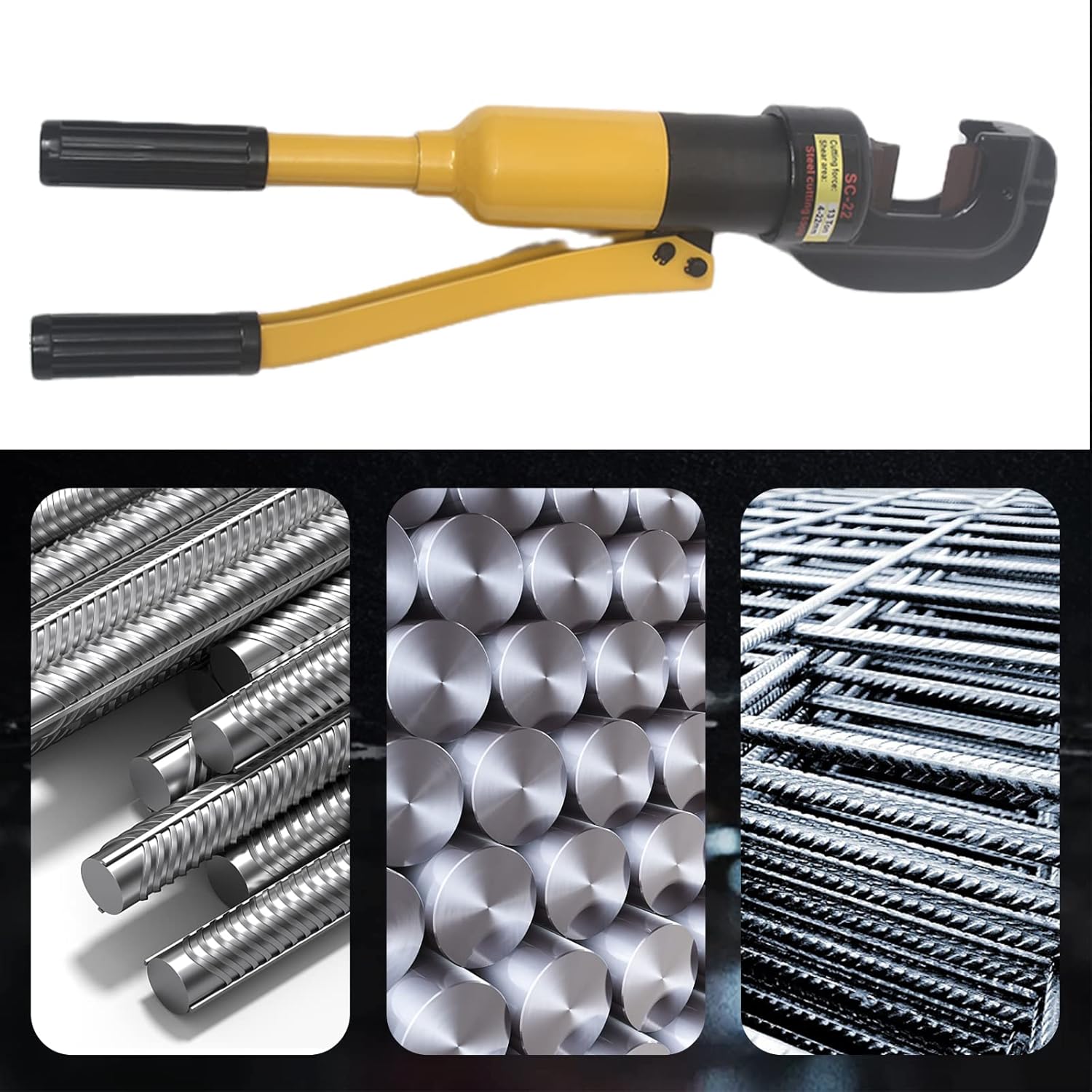 Portable 8t Hydraulic Cutter Steel Cutter,Hydraulic Bolt Cutter 4mm-16mm W/Case & Hex Key,C-Shaped Head,0.16-0.63 Inches Cutting Range,For Making Roll Cages,Frames,Furniture