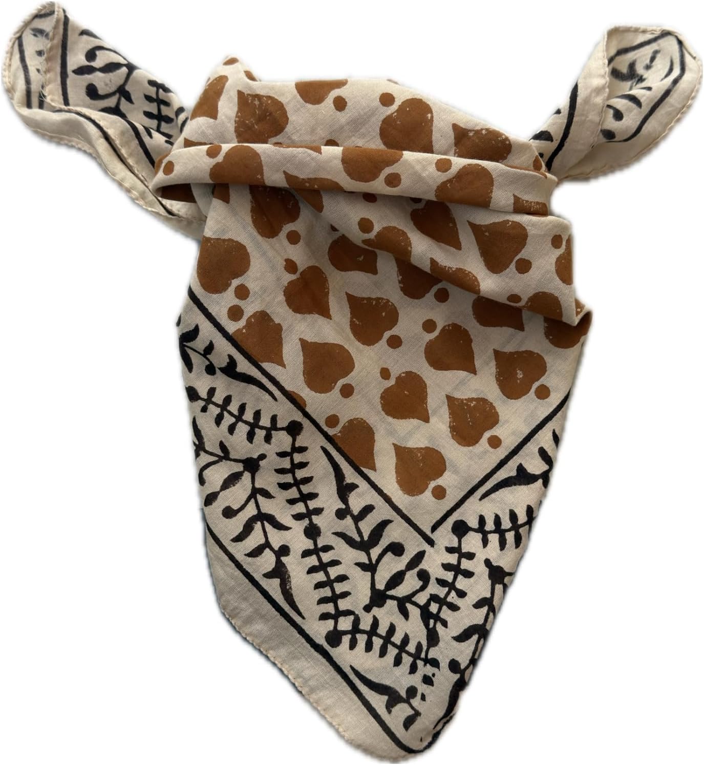 Hand Block Printed Cotton Bandana for Women & Men, 100% Cotton Head Scarf, Vintage Handmade Print Neck Scarf, Hair Wrap, Boho Headband, Square Bandana Kerchief (Unisex)