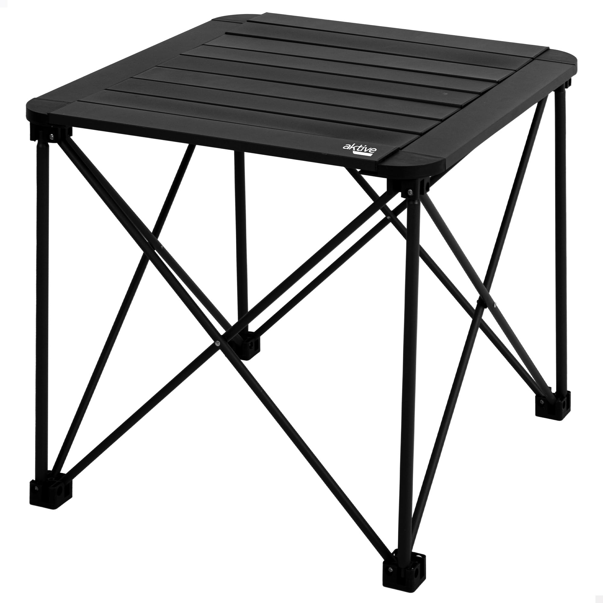 AKTIVE Folding Camping Table, 52 x 52 x 46 cm, Anti-tip Stops, Aluminium Table and Frame, Supports 30 kg, Compact Folding, Carry Bag Shoulder Handle, Folding Tables (63051)