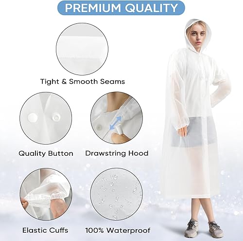 Miniatura 2 de PTEROMY Poncho de lluvia EVA, Ponchos de lluvia reutilizables para adultos, abrigo de lluvia unisex con capucha y mangas elásticas para puños