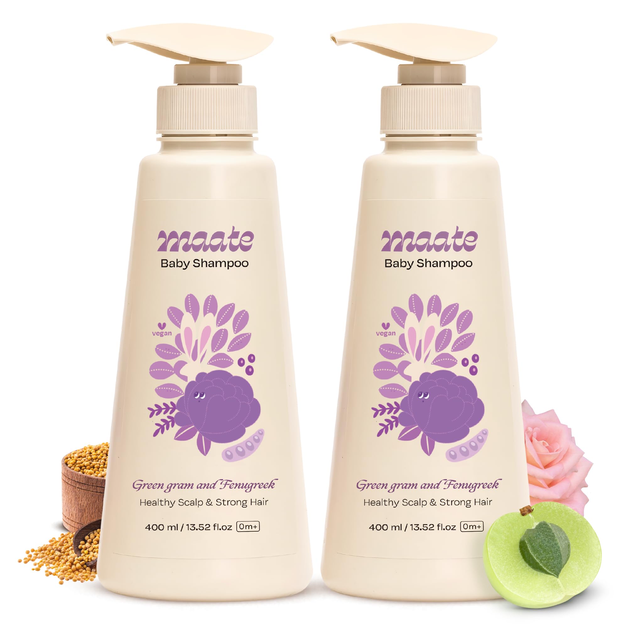 Maate Baby Shampoo (Pack of 2*400 ml) | Deep Cleanses, Nourishes Scalp & Hair | With Ayurvedic Herbs Shikakai & Amla | Baby Shampoo For Kids 0-12 Years | Baby Hair Shampoo | Tear Free & Chemical Free
