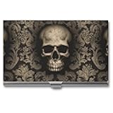 BSCKKDMN Business Card Holder Slim Portable Metal Business Card Case Gothic Wallpaper Skull Pocket Name Card Holder Wallet for Men Women Office Travel