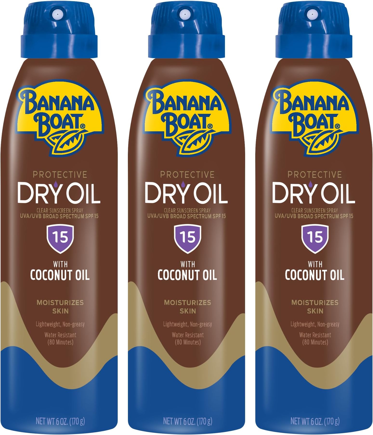 Banana Boat Protective Tanning Dry Oil Clear Spray Sunscreen SPF 15, 6oz, Pack of 3