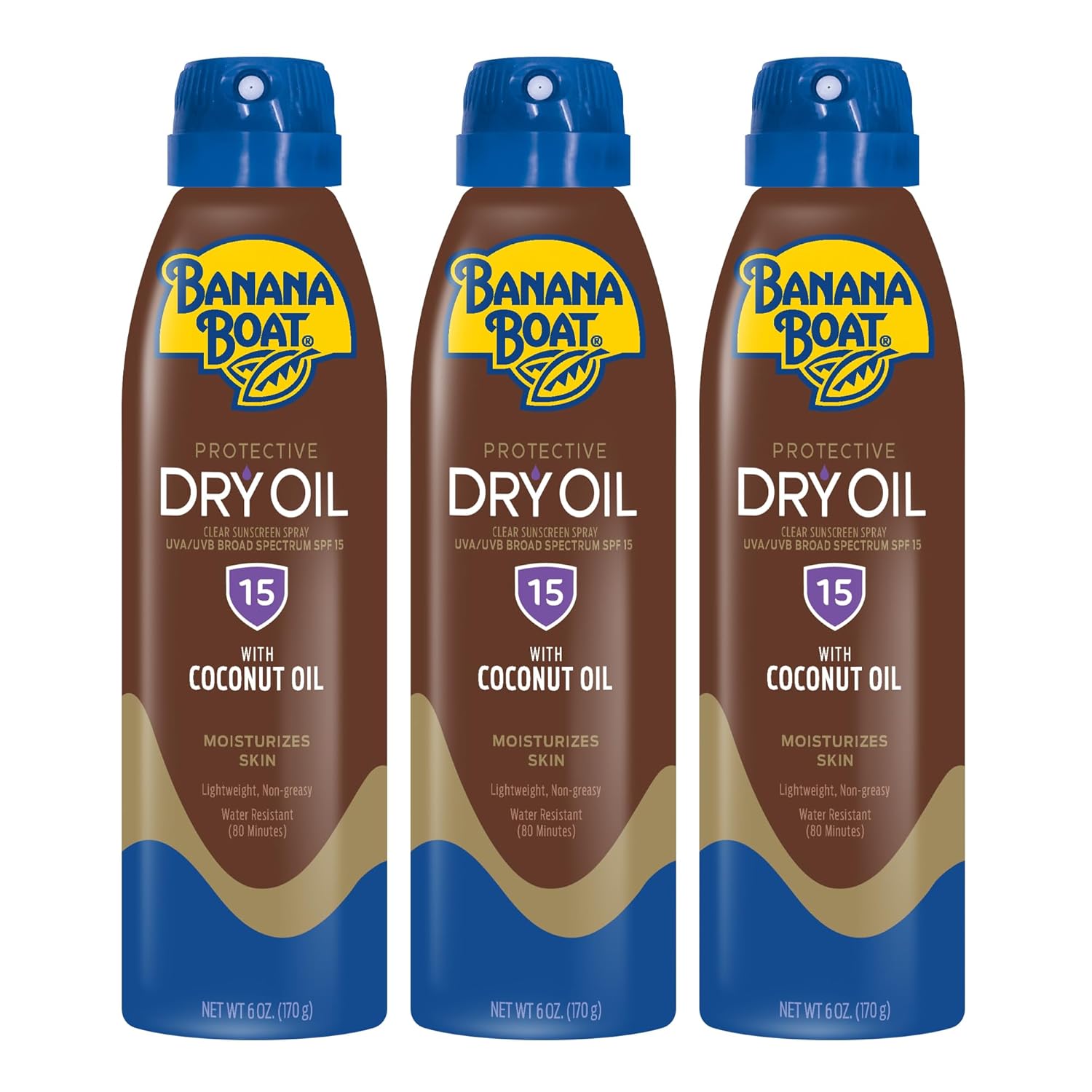 Banana Boat Protective Tanning Dry Oil Clear Spray Sunscreen SPF 15, 6oz, Pack of 3
