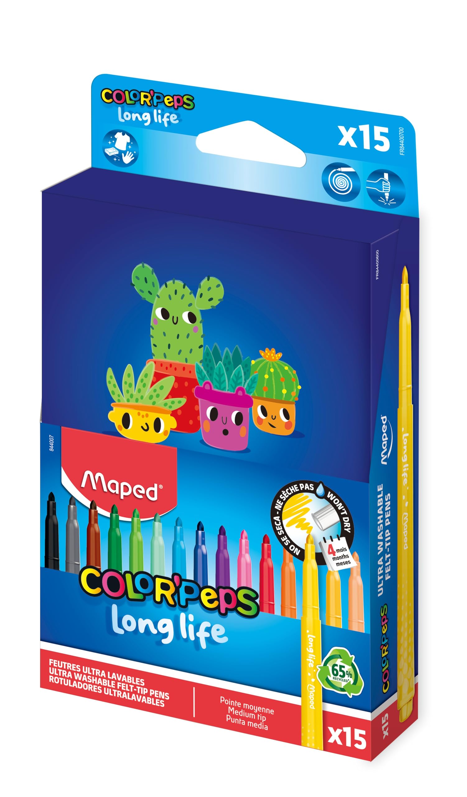 Feutres Color'Peps Long Life Maped - 15 Couleurs Lavables et Résistants