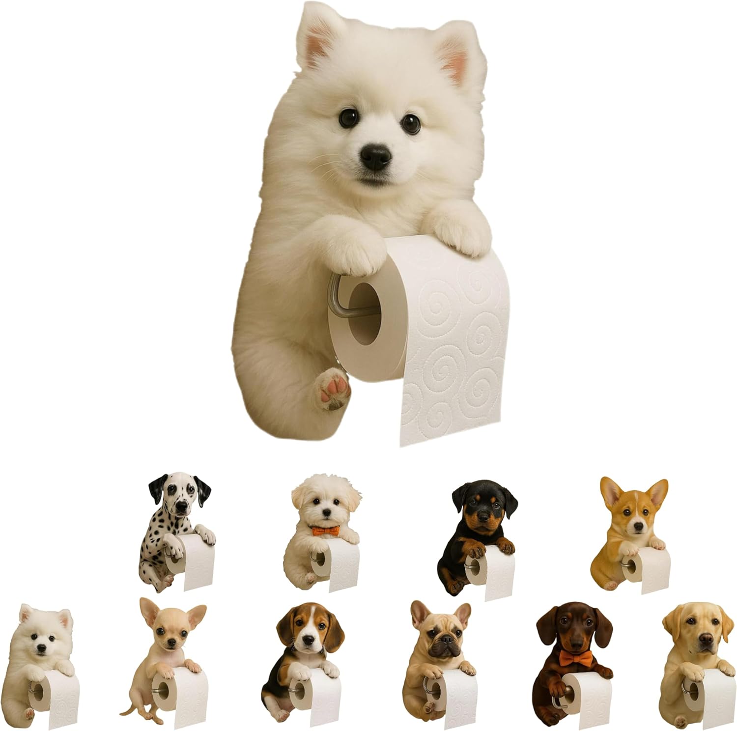 2025 Puppy Toilet Paper Holder - 3D Realistic Dog Paper Towel Dispenser - Wall Mounted Bathroom Decor for Pet Lovers - Cute Dog-Themed Tissue Storage for Home, Dorm & Kitchen (Beagle)