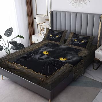 Black Cat Sheets King Size - Cat Bed Sheets, Soft Microfiber & Deep Pocket & Wrinkle Free Patterned Bedding Sheets & Pillowcases, 4 Piece 1 Fitted Sheet, 1 Flat Sheet, 2 Pillow Cases