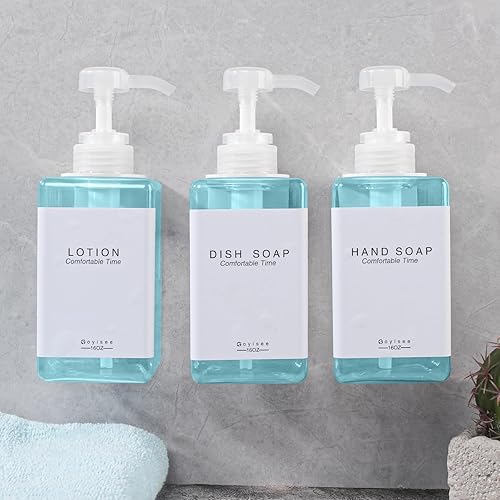 Vista 33 de Botellas recargables de champú y acondicionador para pared de ducha, dispensador de champú y acondicionador con bomba sin taladro