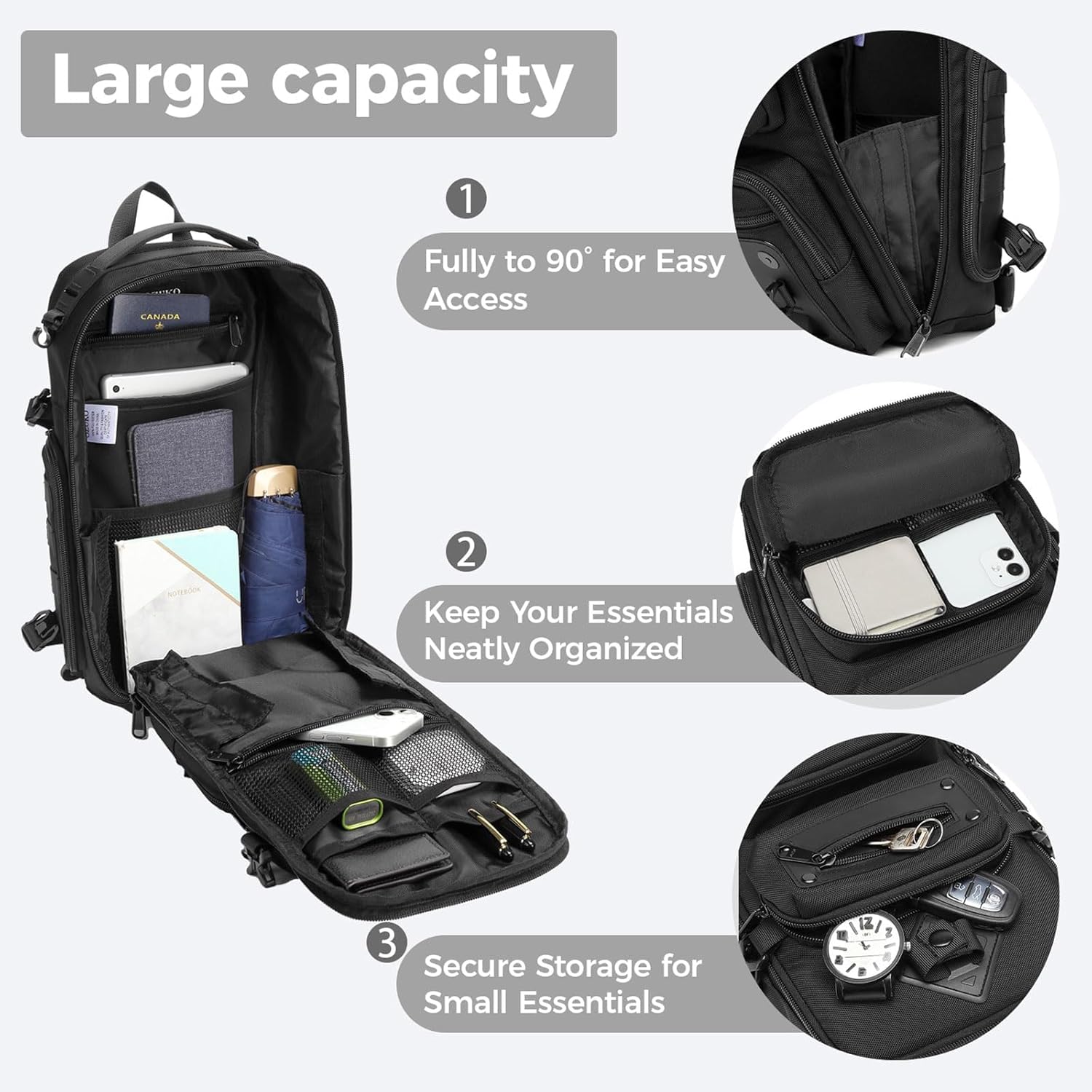 OZUKO Multipurpose Sling Bag for Men, Large Capacity Crossbody Shoulder Bag Waterproof Sling Chest Backpack with Tripod Holder Fit for Outdoor Travel Photography (Black)