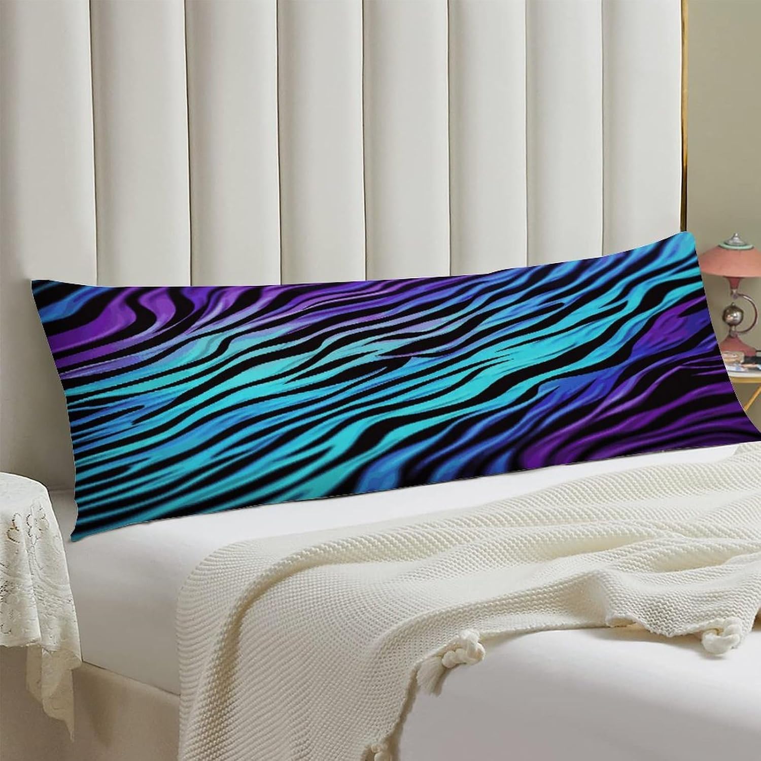 Purple Blue Green Camouflage Zebra Stripes Pillowcase Decorative Body Pillow Cover Soft Full Long Pillow Case Breathable Large Body Pillowcase Cute Cozy Pillow Sham for Bed Couch Sofa 18.9 X 53 Inch