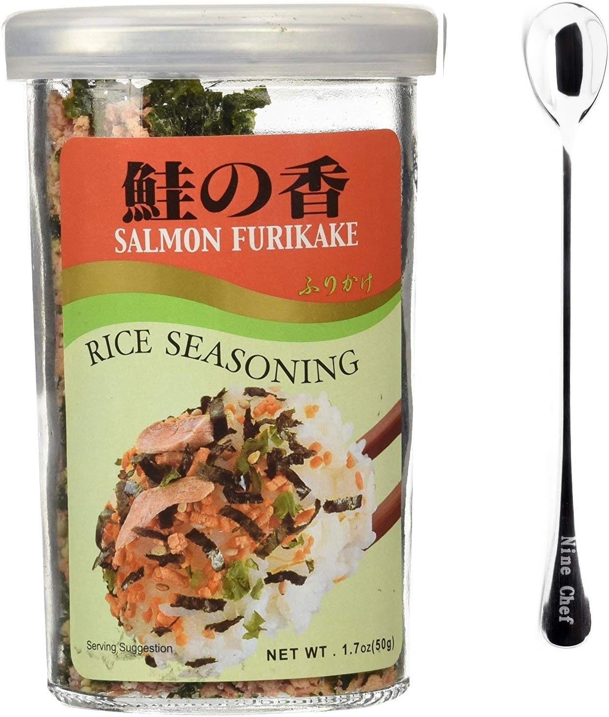 JFC Rice Seasoning Furikake + 1 NineChef Long Handle Spoon (Salmon, Pack 1)