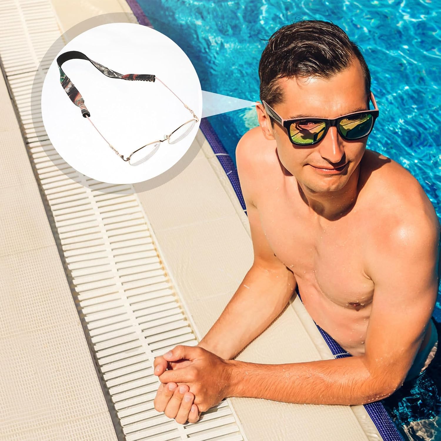 6pcs Floating Sunglasses Strap and Eyeglass Chain Set, Neoprene Anti-slip Sport Glasses Strap for Outdoor Swimming and Hiking