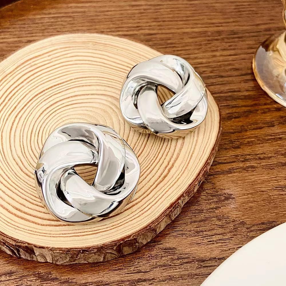 Trendy Gold Silver Knot Heart Earrings for Women Geometric Chunky Drop Dangle Earrings Studs Trendy Jewelry Statement Earrings Fashion Gold Earrings for Women - Image 4