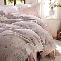 Vista 207 de 3 piezas de juego de funda de edredón tamaño individual XL, funda de edredón blanca con estampado floral azul, ropa de cama coquette de algodón