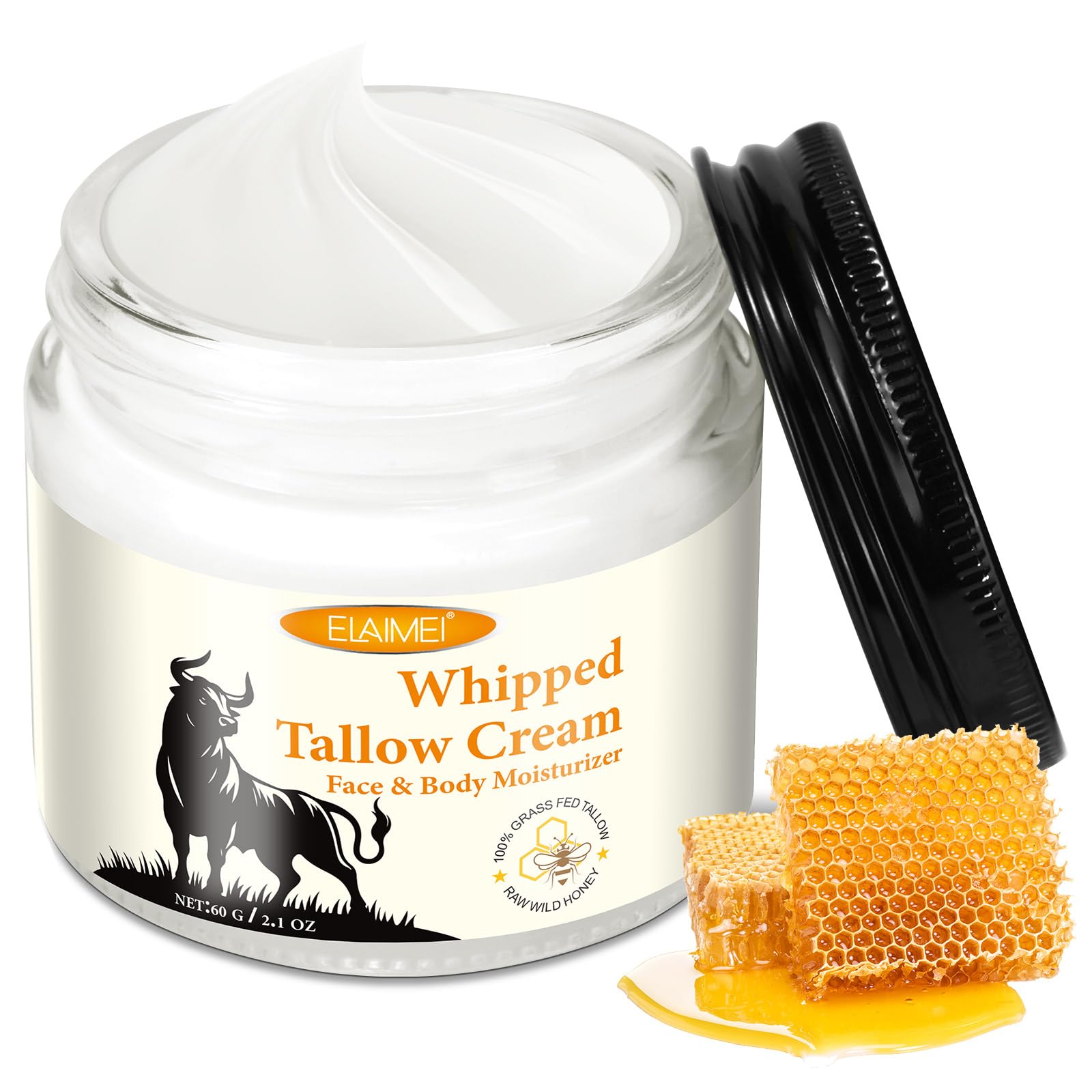 Beef Tallow for Skin Tallow Face Moisturizer, Tallow and Honey Balm, Organic Grass-Fed Whipped Beef Tallow and Honey Cream