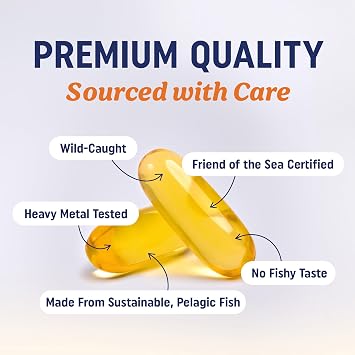 Triple Strength Omega 3 Fish Oil 3600 mg, EPA & DHA, Over 2100mg Omega-3 | 1300mg EPA + 860mg DHA, Best Essential Fatty Acids, Wild Caught and Burpless Fish Oil, Clean Label Certified, 120 Softgels
