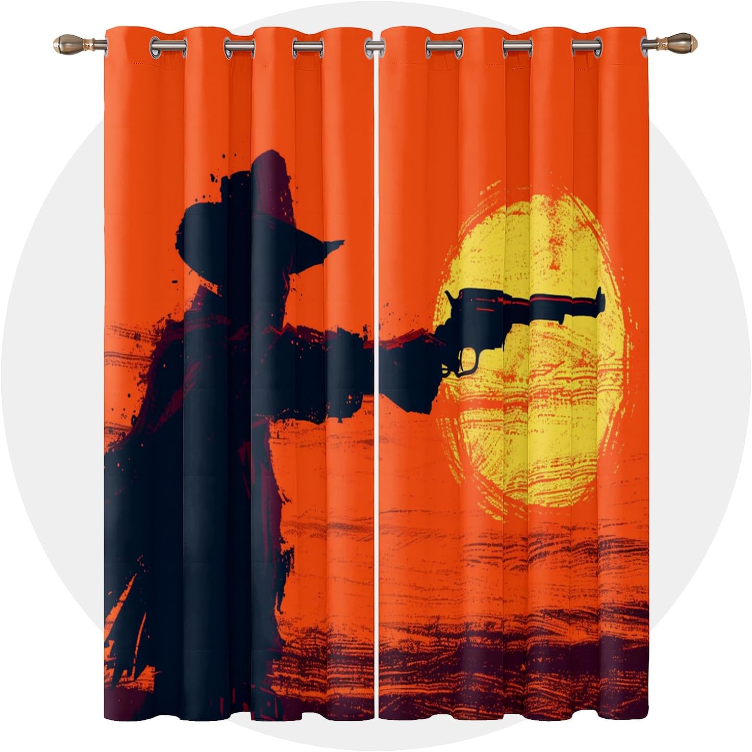 Cowboy Curtains 63 Inch Length - Western Sunset Wild West Burnt Orange Patterned Blackout Curtains for Living Room Bedroom, Room Darkening Grommet Drapes Window Treatments, 2 Panel Set