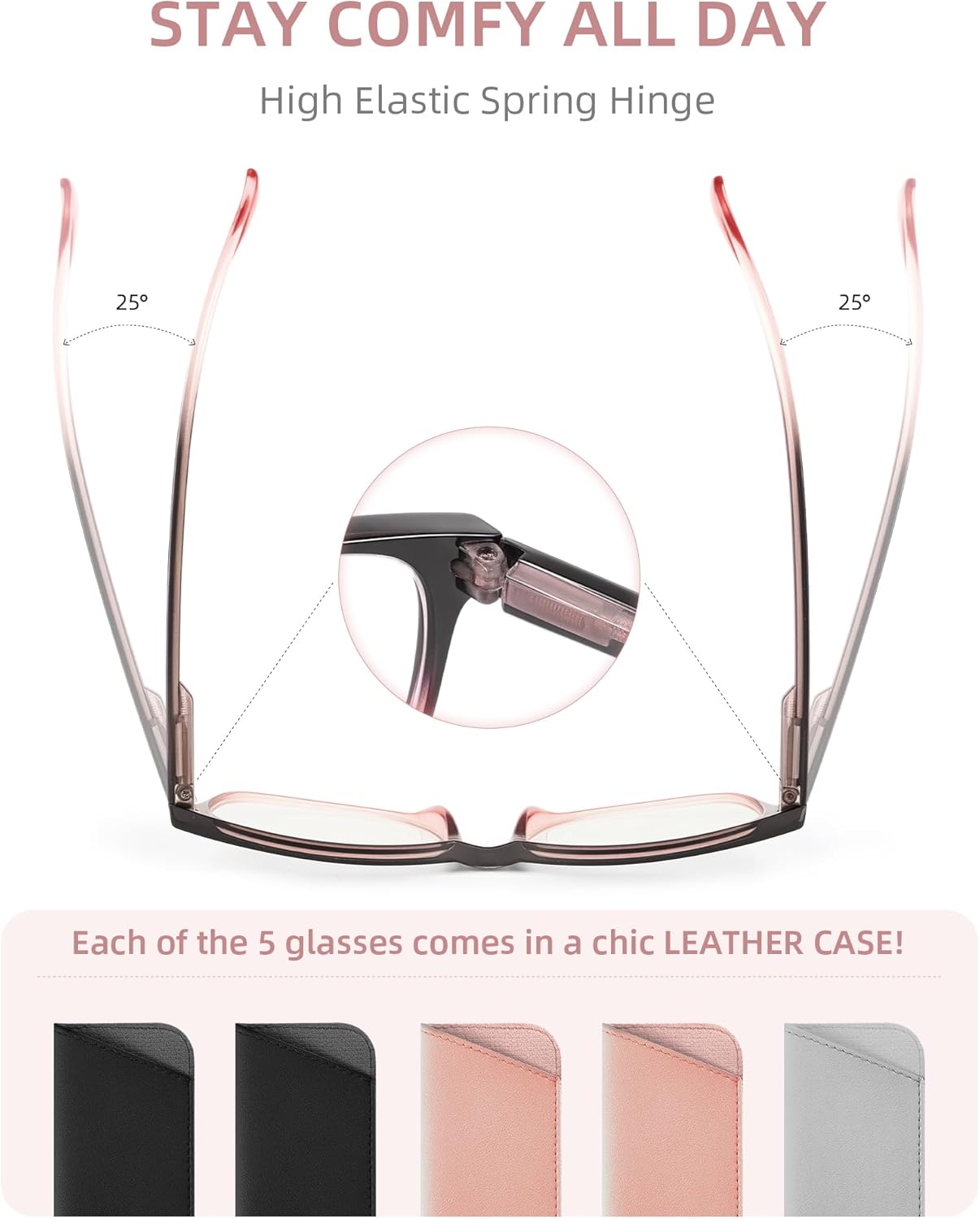 5 Pack Reading Glasses for Women/Men - Fashion Blue Light Readers Computer Eyeglasses W/Spring Hinge&Case(2.0) - Image 3