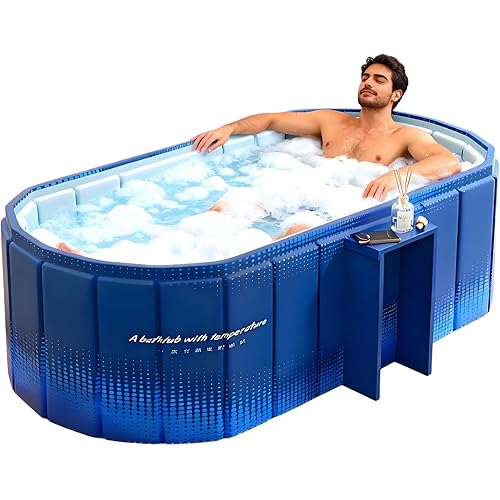 Portable Bathtub for Adult 59" Large Collapsible Cold Plunge Bathtub Foldable No Installation Ice Bath Tub for Shower Stall, Bathroom Hot SPA Soaking Standing Tub