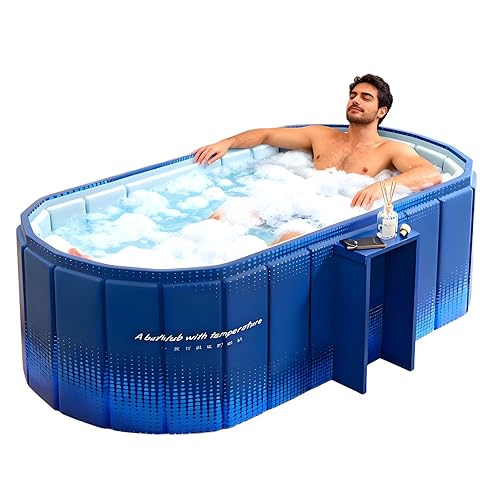 Portable Bathtub for Adult 59" Large Collapsible Cold Plunge Bathtub Foldable No Installation Ice Bath Tub for Shower Stall, Bathroom Hot SPA Soaking Standing Tub