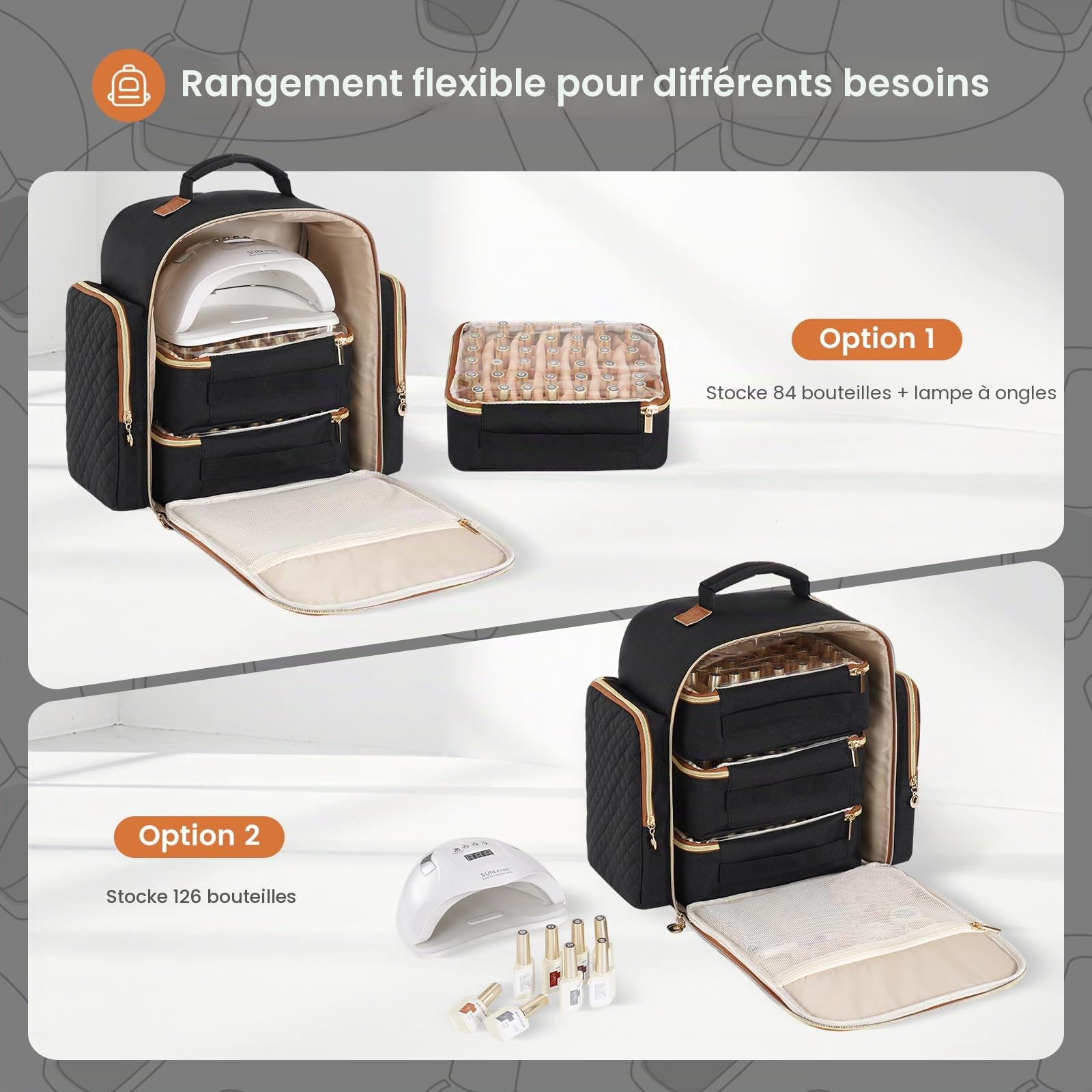 Hautton Sac de Rangement pour Vernis à Ongles, Grande Trousse Manucure pour 126 Flacons, Lampe Manucure et Accessoires, Valise Onglerie Professionnelle, Rangement pour Kit Manucure -Violet
