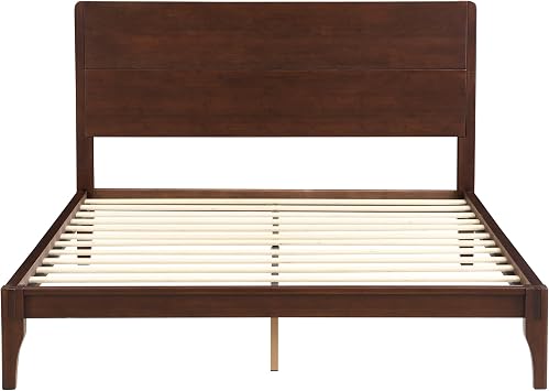 Merax Full Size Bamboo Platform Bed, Mid-Century Modern Bed Frame with Tall Headboard, Solid Sustainable Bedframe Full-Size, Wood Slat Support, No Box Spring Needed, Easy Assembly, Espresso