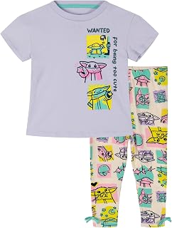 STAR WARS The Mandalorian Grogu Girls' 2-Piece T-Shirt and Leggings Set | Short Sleeve Tee, Full Length Leggings, Pull-On Closure, Comfortable Knit Fabric