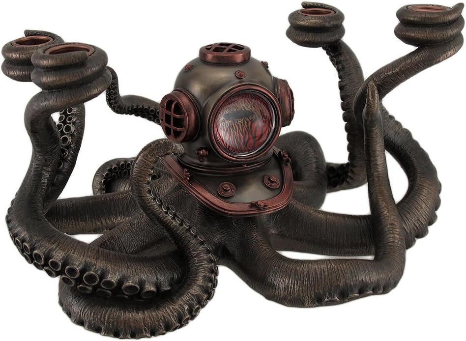 Incredibly Cool Steampunk Diver Octopus 4 Candle Candelabra