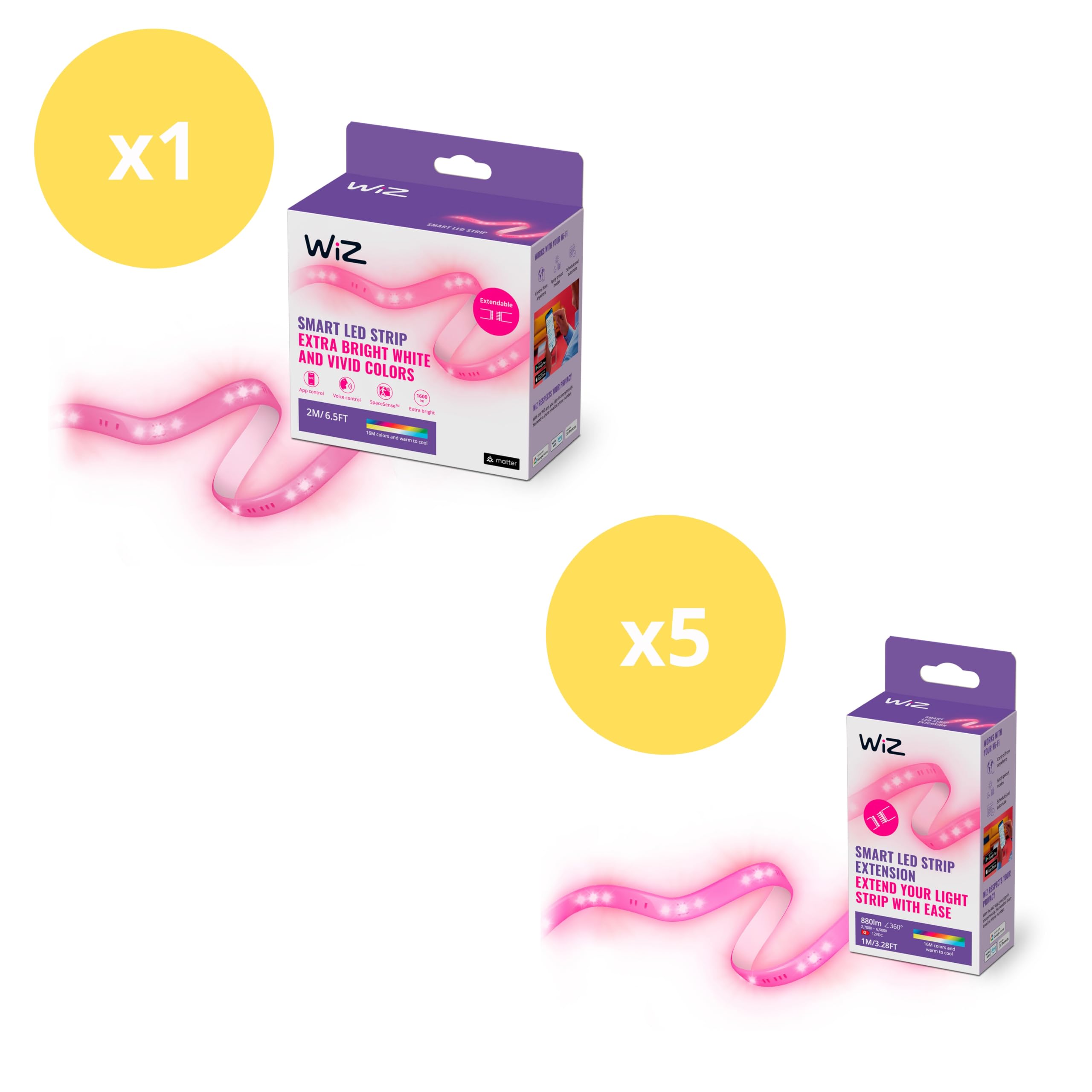 WiZ Ruban LED 7 Mètres Lumière blanche et colorée - Light Strip - Incluye bombilla LED inteligente - WiFi