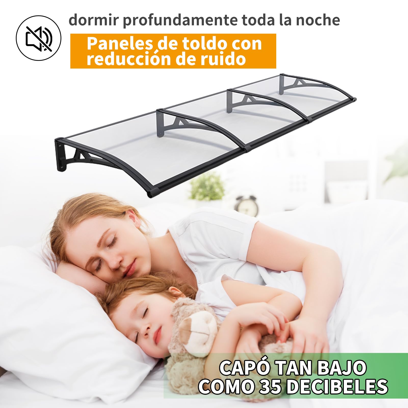 Marquesina Puerta Exterior, Marquesina para Puerta de Entrada, Toldo Exterior de Policarbonato y Aluminio, Protección contra Lluvia, Nieve y Sol, Fácil Instalación(80×160cm)