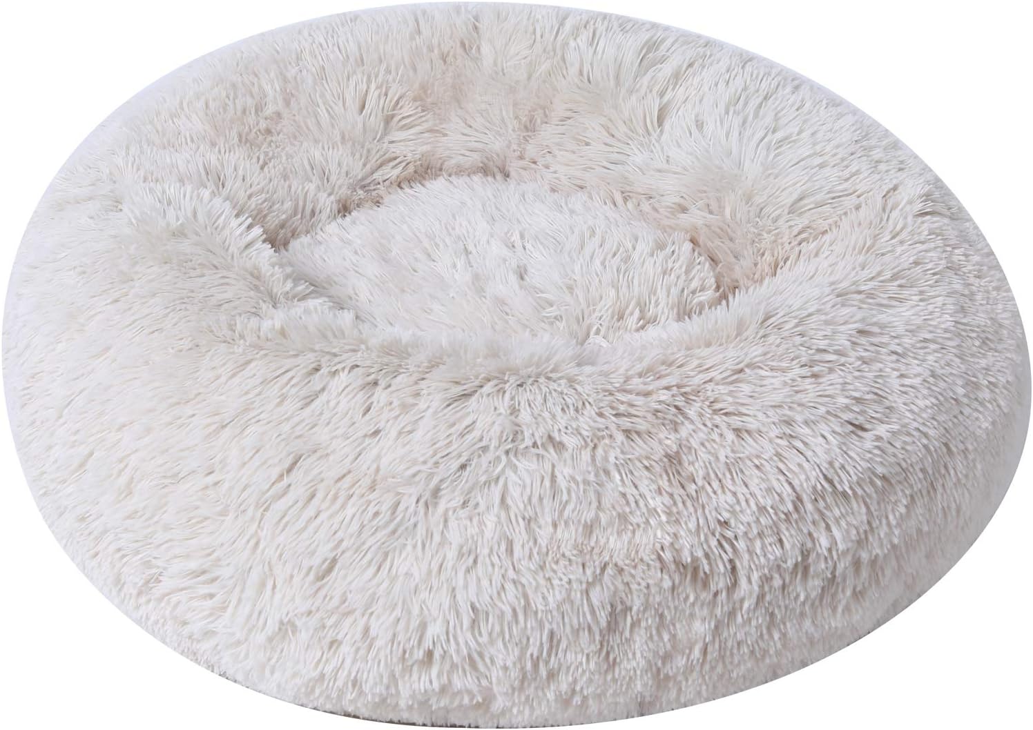 BinetGo Calming Donut Cat and Dog Bed Cushion Bed Faux Fur Donut Cuddler for Dog Cat Joint-Relief and Improved Sleep – Machine Washable, Waterproof Bottom (24", Beige)