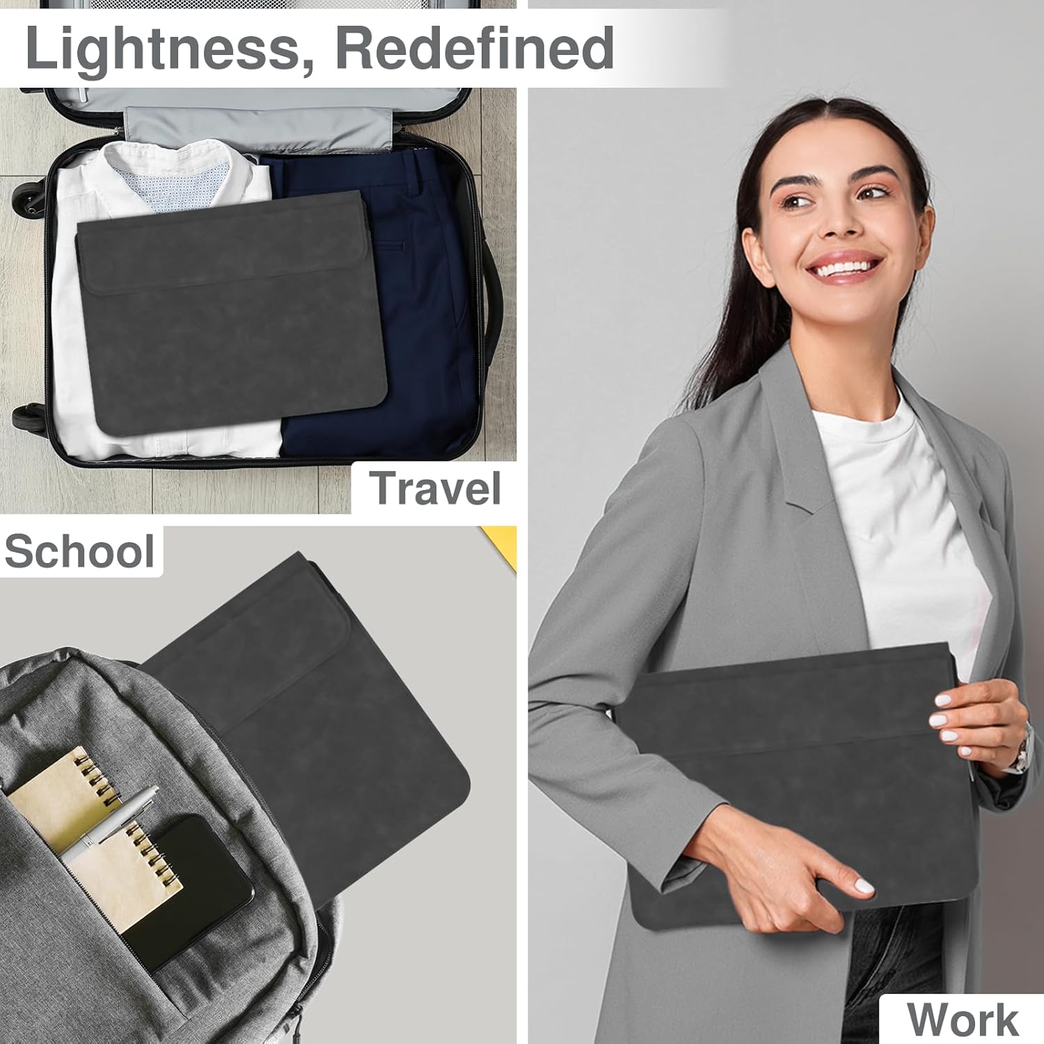 Allinside 13-14 Inch Laptop Sleeve Case for MacBook Pro 14" 2021-2026/MacBook Air 13" 2010-2017/MacBook Pro 13" 2010-2015, Waterproof Matte PU Leather Sleeve Cover with Stand & Accessory Pouch, Black
