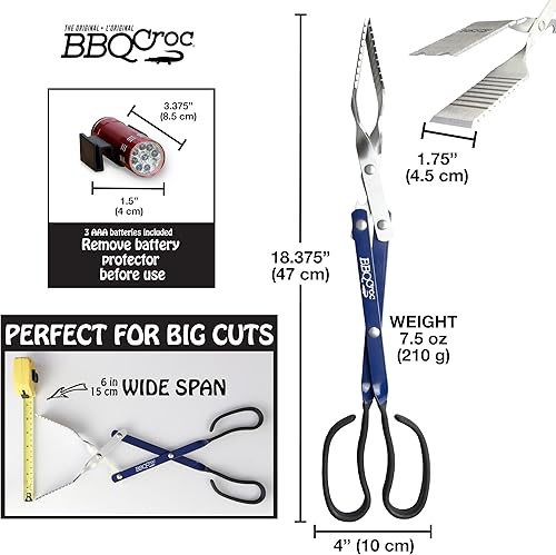 Miniatura 30 de BBQ Croc - Paquete de herramientas para barbacoa 3 en 1, 15 y 18 pulgadas con luz, pinzas extra ligeras, espátula y raspador de parrilla