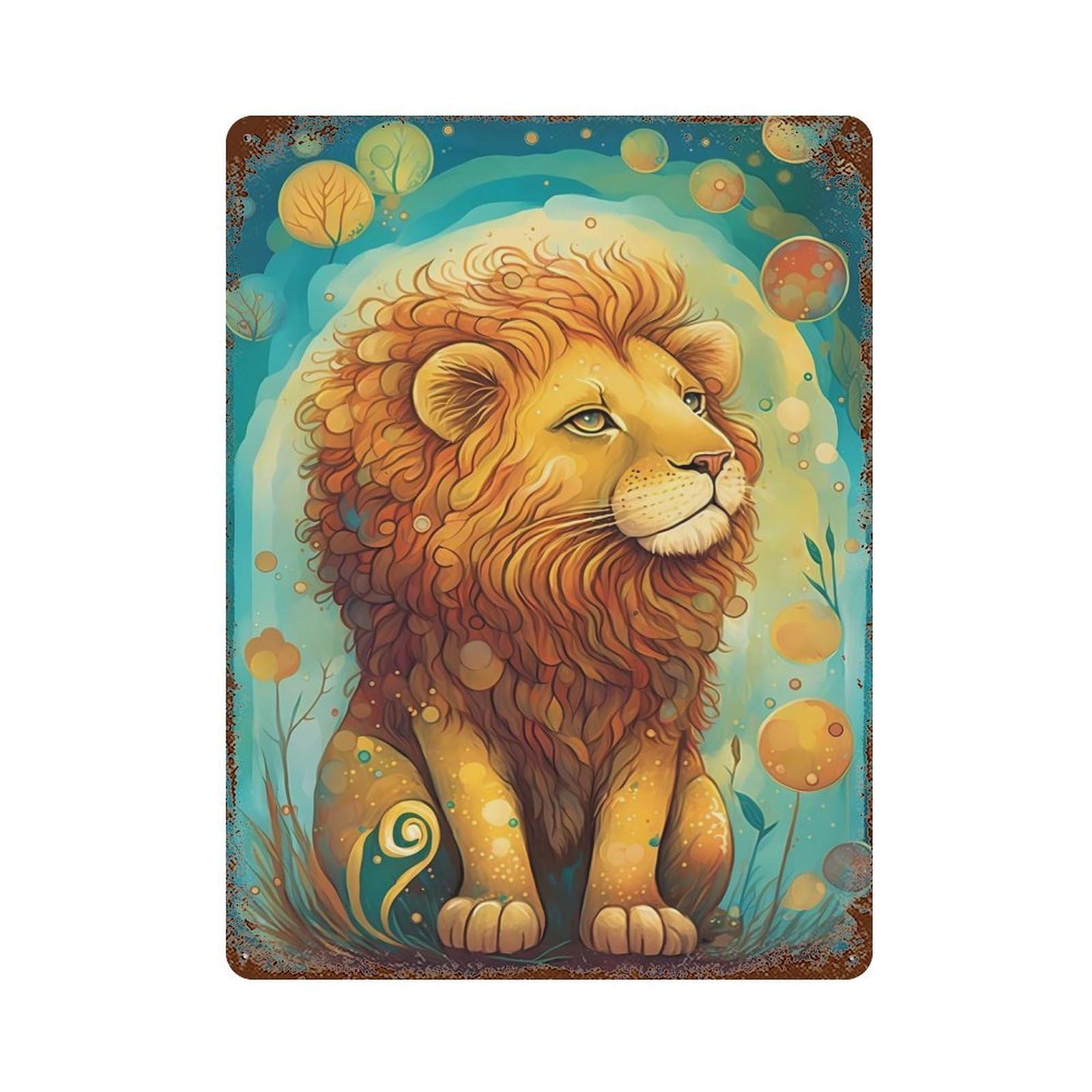 Lion Mystical Vintage Metal Tin Sign 15.7"x11.8", Novelty Wall Decor for Garage, Pub Or Kitchen