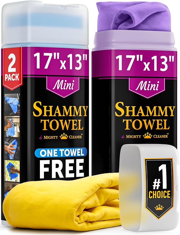 Camurça Sintética para Secagem Automotiva Mighty Cleaner 43,2 x 33 cm, PVA, Amarela, Azul e Roxa, Kit com 3 unidades