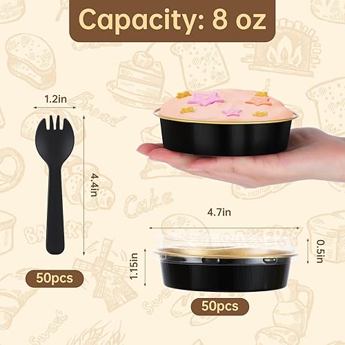 Miniatura 3 de ALEXPRE 50 mini latas para tartas con tapas, moldes de aluminio de 4 pulgadas y 8 onzas, mini moldes desechables individuales para tartas, moldes