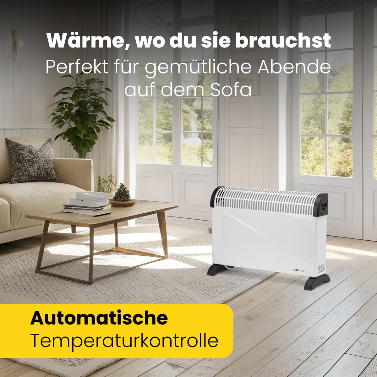 Clatronic® Chauffage par convecteur | Chaleur mobile | Chauffage électrique à 3 niveaux de chauffage | avec thermostat | jusqu'à 40m² | Convecteur avec protection contre la surchauffe | KH 3077 N