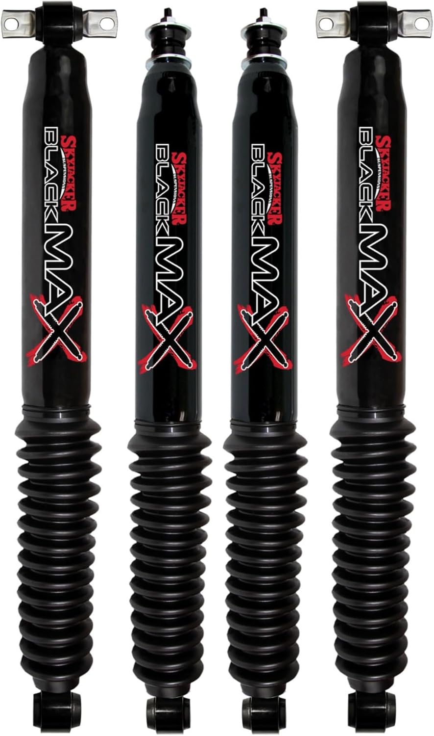 Set of Black Max Series Front & Rear Hydraulic Action Shocks fits 2007 2018 Wrangler JK 2WD 4WD with 1-2.5” Front & 2-3.5” Rear Lift | Multi-Stage Valving | Durable Gloss Black Finish