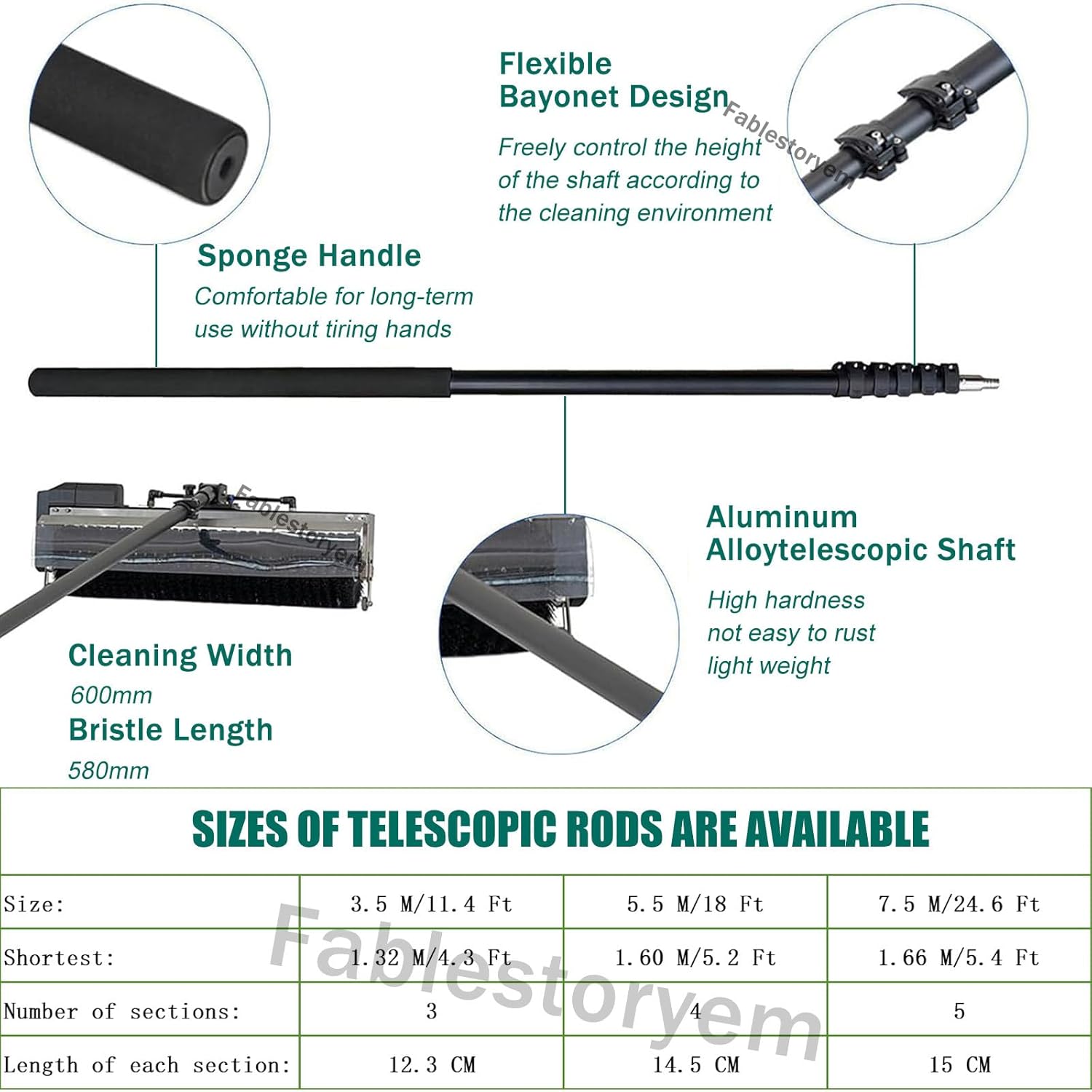 Telescopic Rod PV Panel Wash Cleaning Machine, Solar Panel Cleaning Equipment Solar Cleaner Robot, Solar Panel Cleaner, Electric Water Fed Pole Kit, 360° Rolling Cleaning Water Brush,3.5M/11Ft