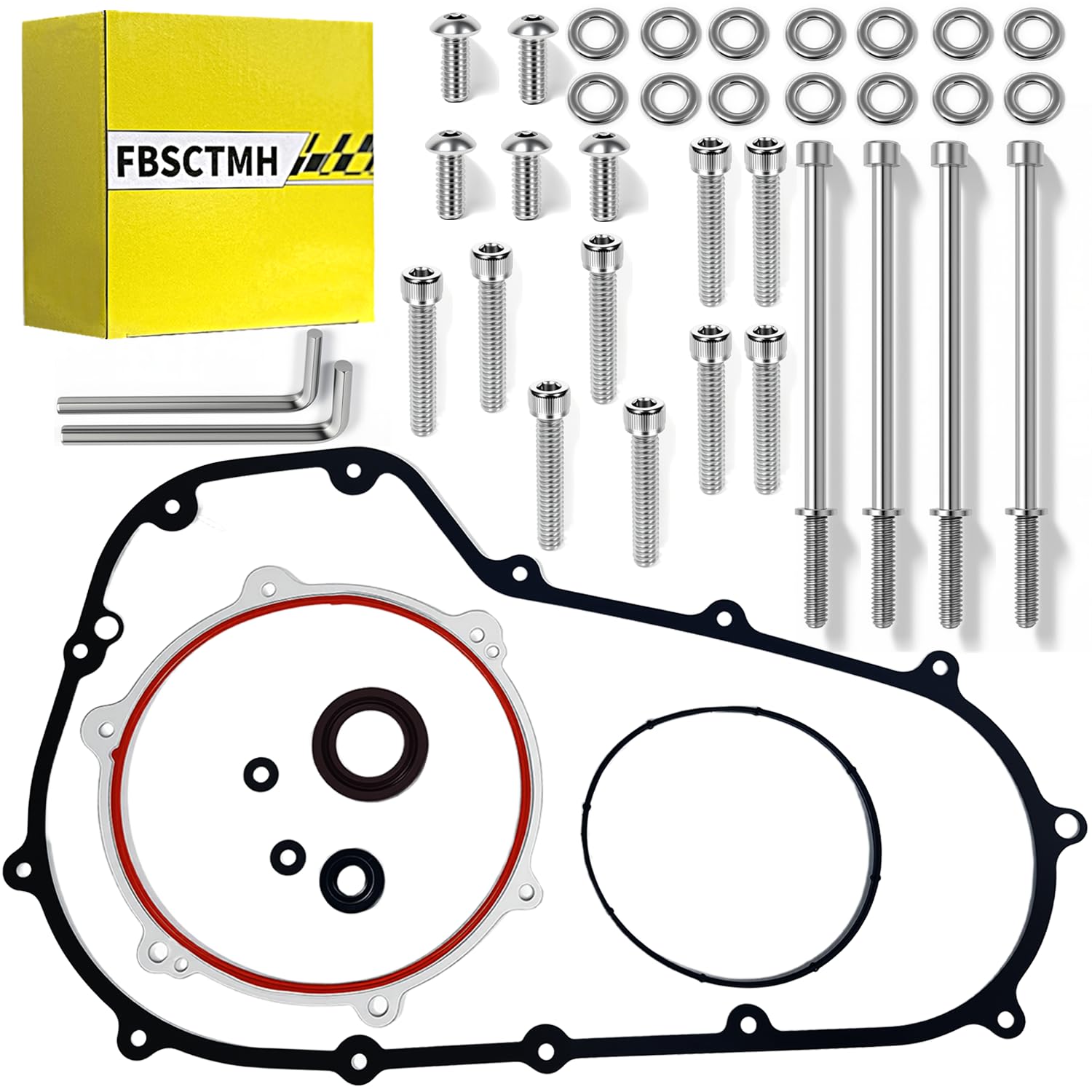 Primary Gasket & 304 Stainless Clutch Cover Bolt Kit Compatible with Road King Road Glide Street Glide Electra Glide Ultra Limited FLHT 2007-2016 Replace Part # 1062 1780 4813A 17369-06 34901-07