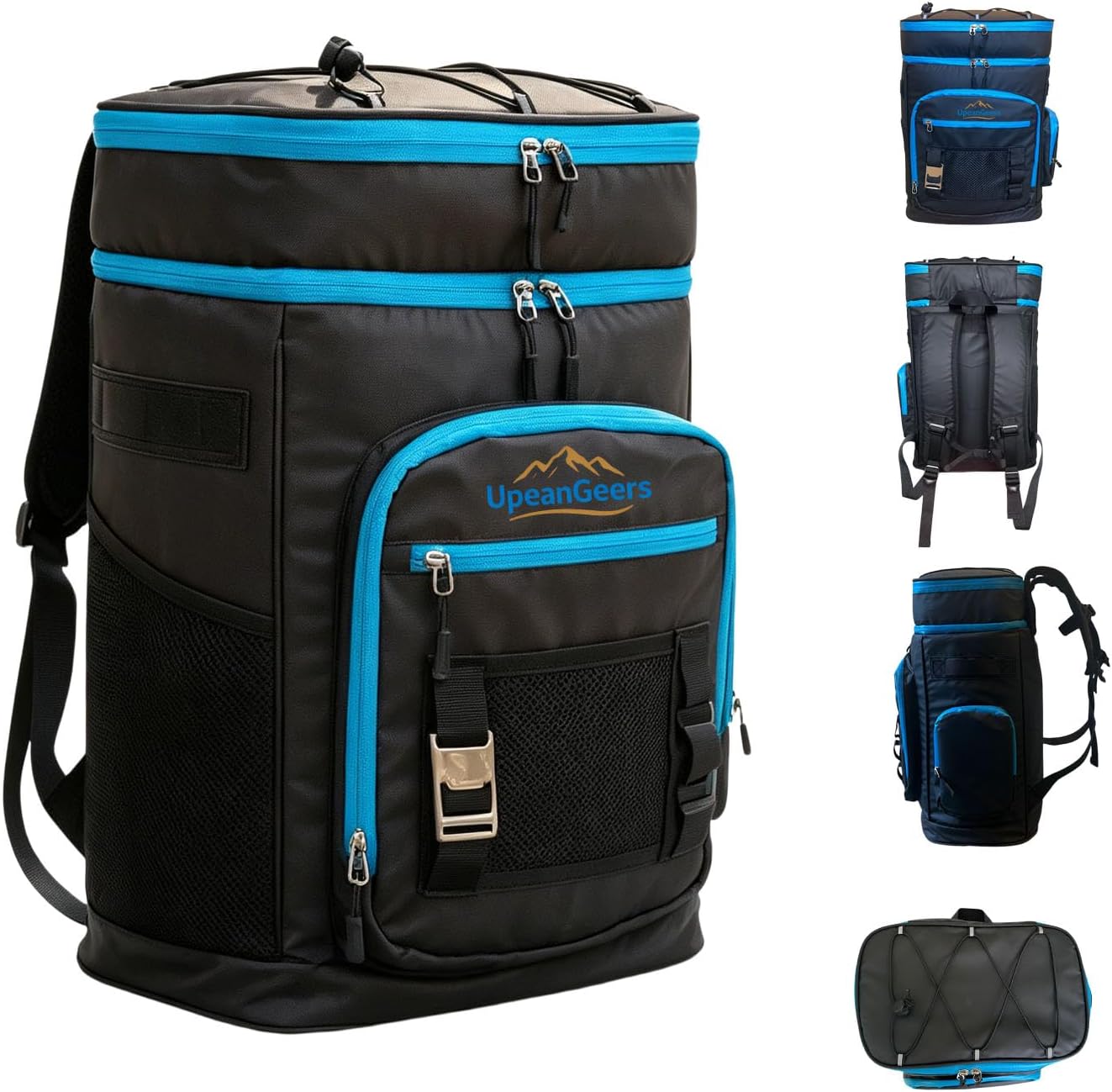 Large Insulated Cooler Backpack,Waterproof Lunch Bag for Men & Women,Ice Packs for Cooler, Road Trip, Beach, Camping,Hiking & Office, Blue & Gray