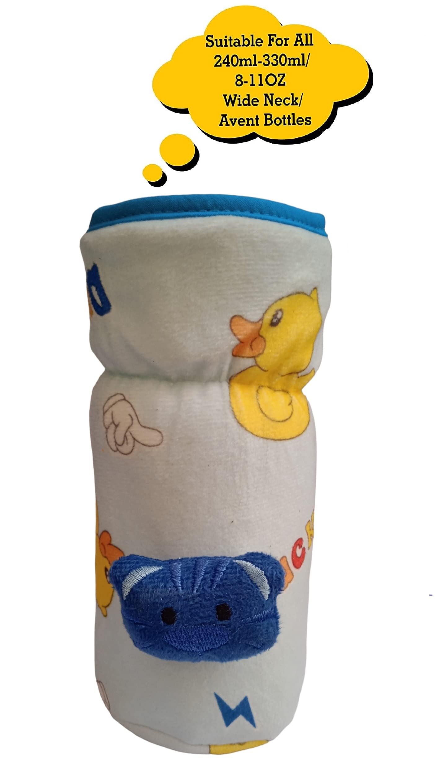 Manan Shopee Bottle Covers for Philips Avent/Broad Neck Soft Plush Stretchable Baby Feeding Bottle Tote Bag Cover with Strap (125ml, 120 ml and 140ml & 250, 260, 330 ml Feeders- Blue) 1
