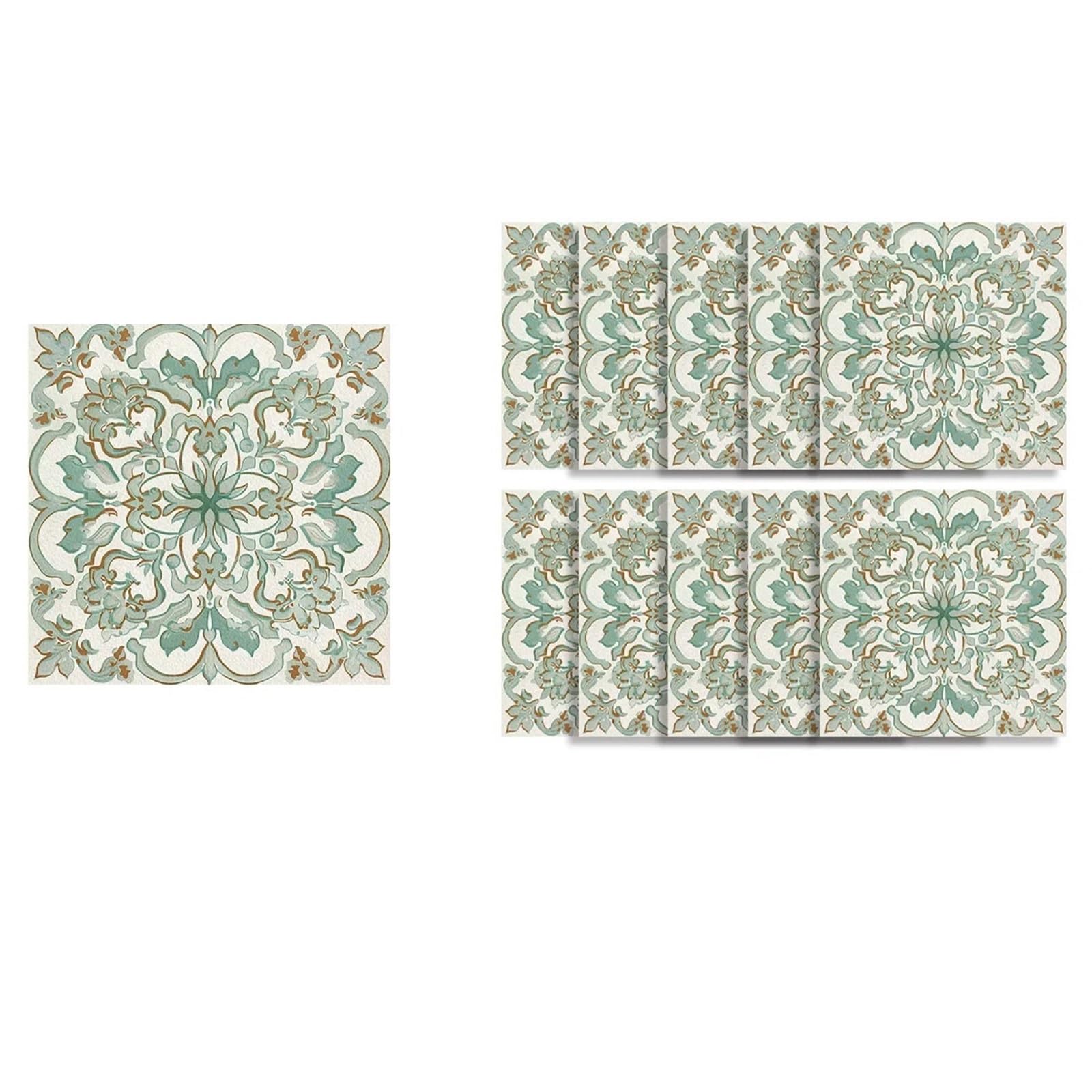 Wall Tile Sticker Tile Stickers 10pcs/Set Wall Green Floral Decor for Balcony(Size1)