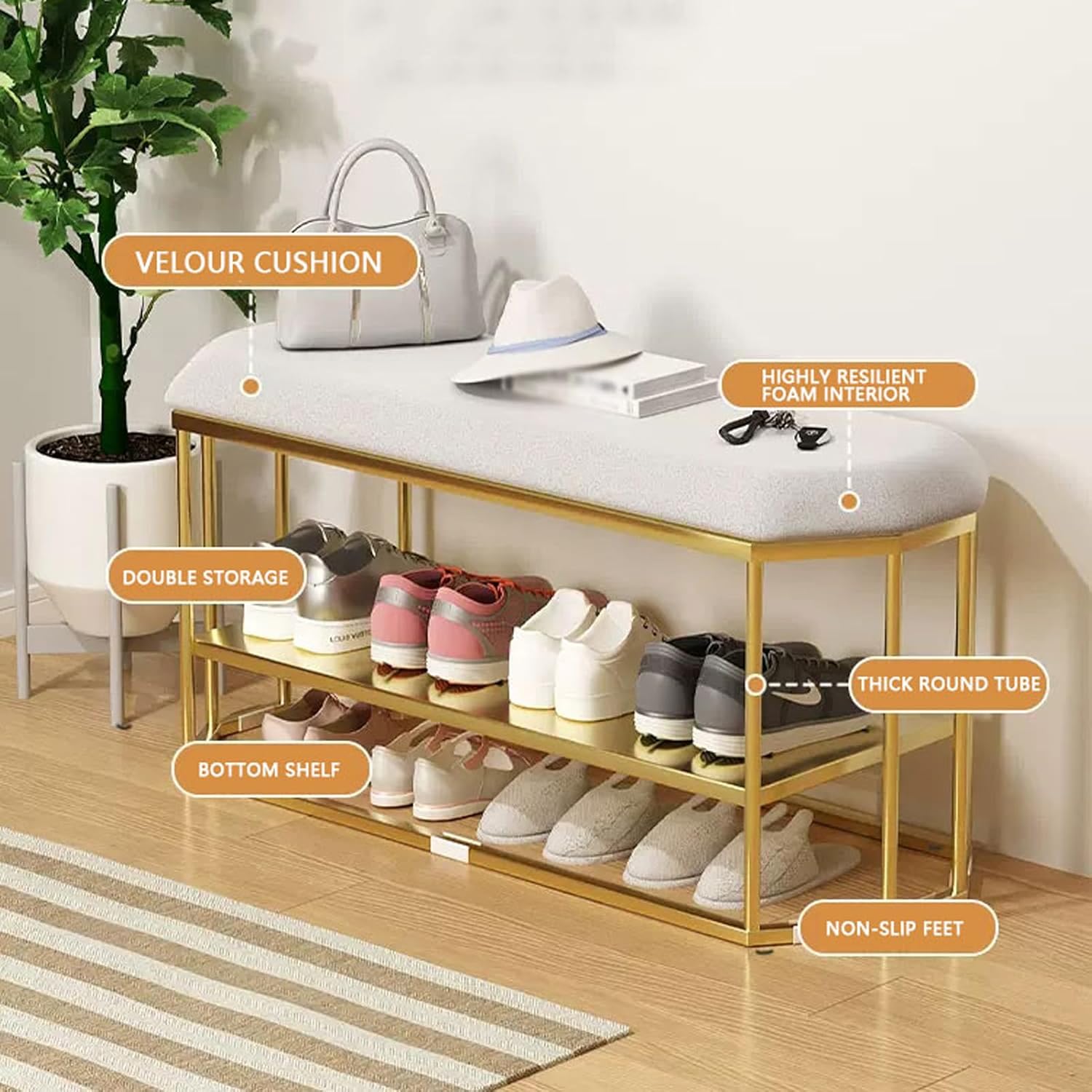 Dressing Room Long Bench Footstool Upholstered Bedroom Bench with Storage End of Bed Bench Window Bench for Living Room Entryway