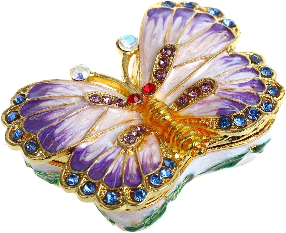 YU FENG Butterfly Trinket Box Hinged Small Jewelry Bejeweled Trinket Boxes Figurine Collectible Gift (trinket box ii)