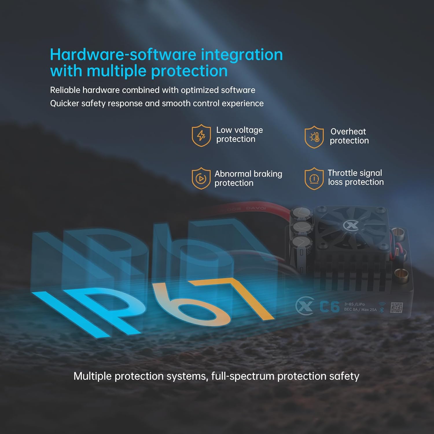 XC C6 Sensorless Brushless ESC for RC Car,3-8S Lipo,200A Continuous Current,8-25A、6.0/7.4/8.4V BEC,Applicable to 1/6 1/7 On Road Truck Monster - Image 8