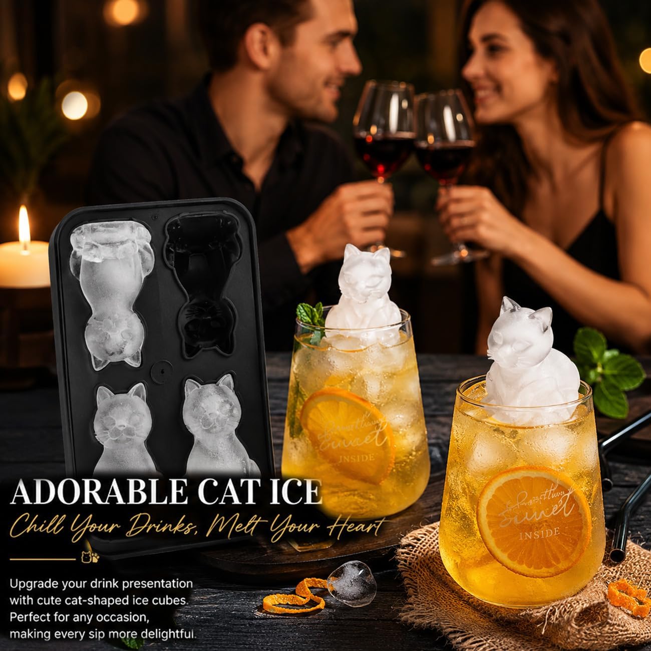 3D Cat Ice Cube Tray Silicone Mold for Large Kitten Shaped Ice