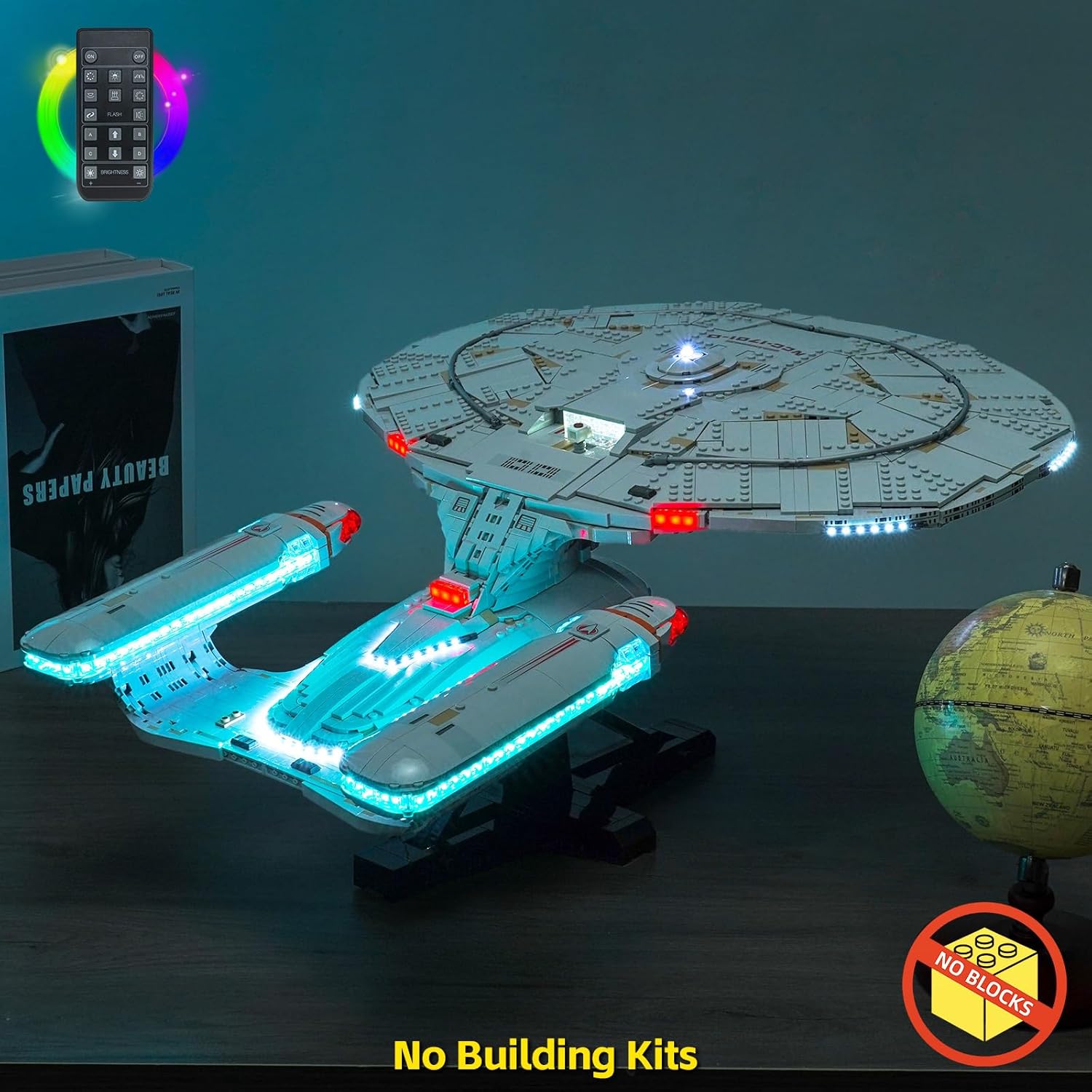 BrickBling LED Light Only Compatible with Lego U.S.S. Enterprise NCC-1701-D 10356, Ice Blue Lighting - No Model Set (RC Version Light)