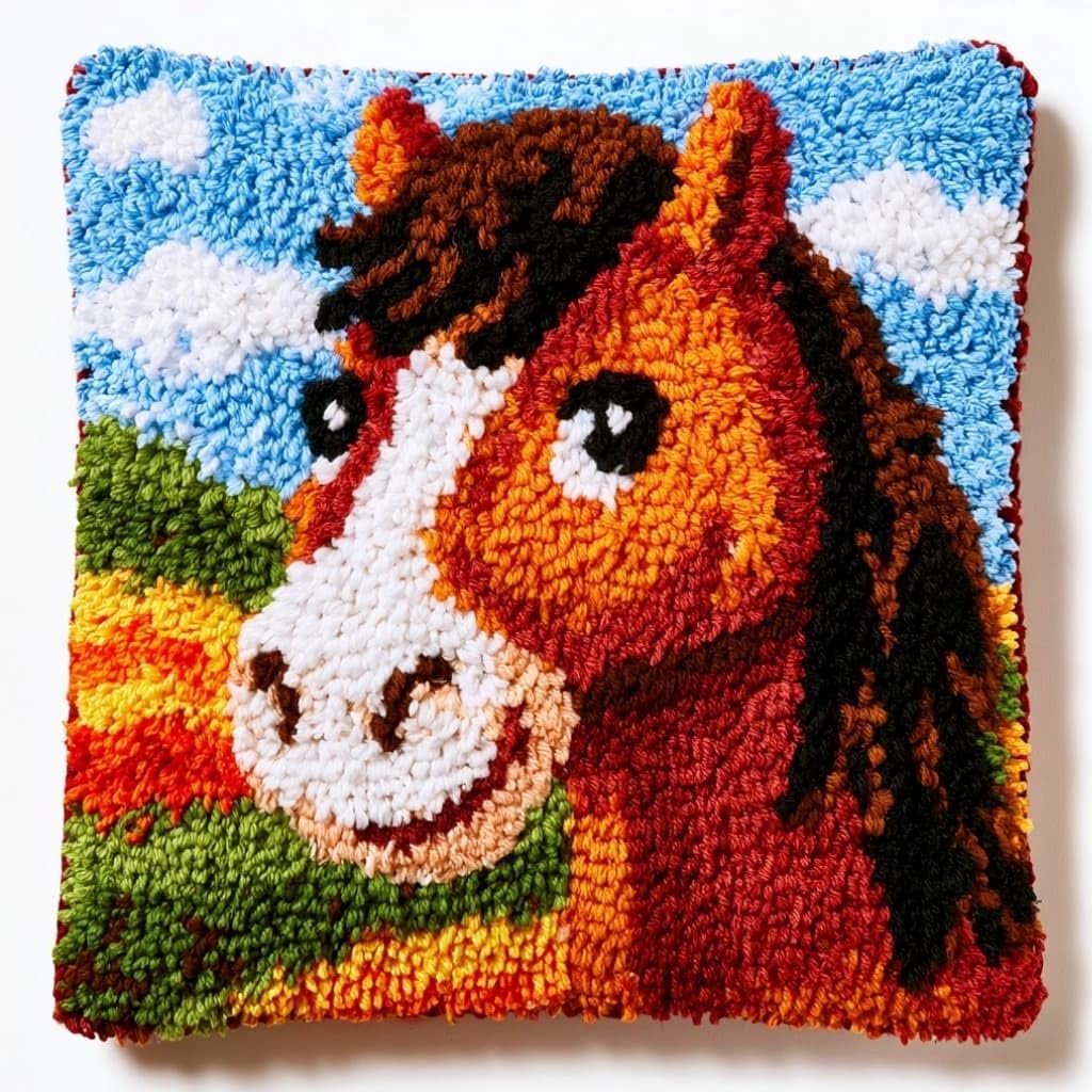 AxiangziK Latch Hook Pillow Kit Horse 43X43Cm