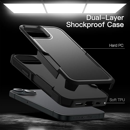 Miniatura 3 de JETech Funda para iPhone 15 de 6.1 pulgadas, resistente de doble capa de protección resistente, a prueba de golpes, con parte trasera mate (negro)